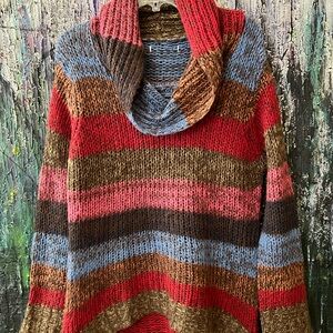 Multicolor Striped Cowl Neck Sweater